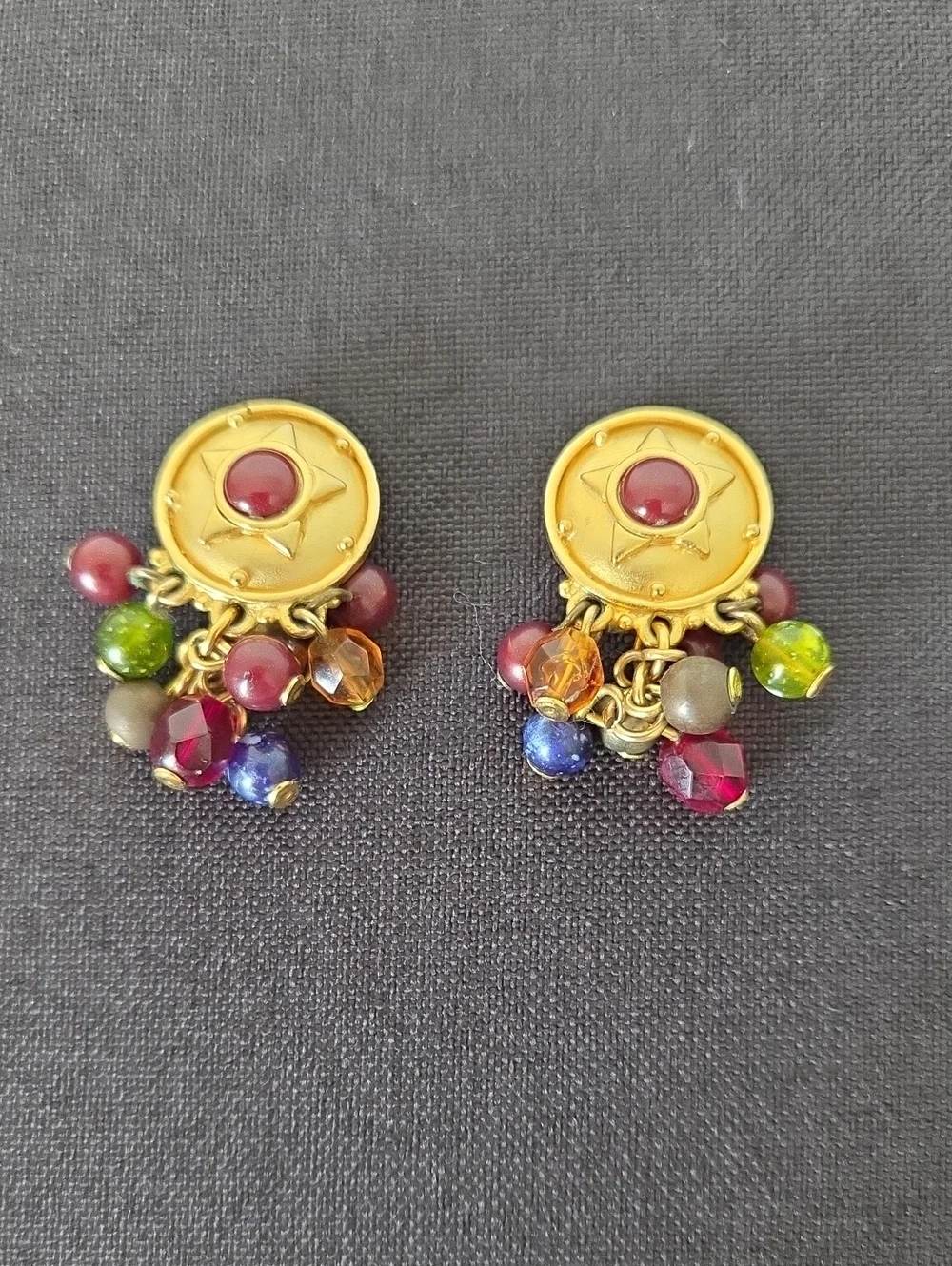 Vintage Liz Claiborne gold-tone and multi-color beaded necklace & earrings